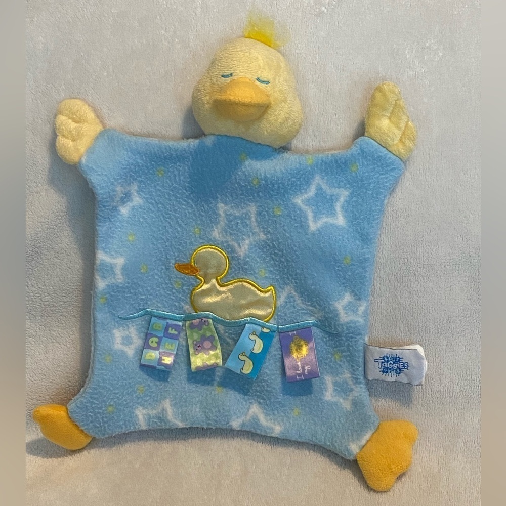 Taggies X Mary Meyer Sleepy Duck Lovey Security Blanket Fleece Stars Yellow blue